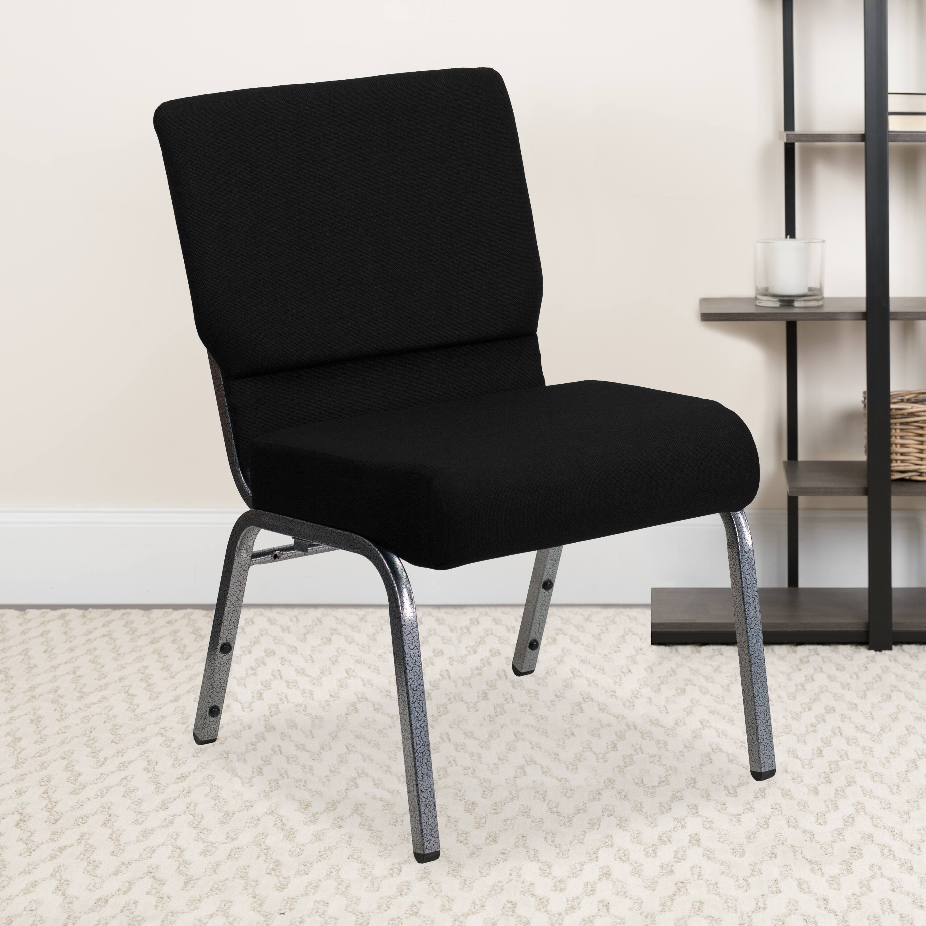 Alt View 1. Emma + Oliver - Stacking Auditorium Chair with 21" Seat - Black Fabric/Silver Vein Frame.