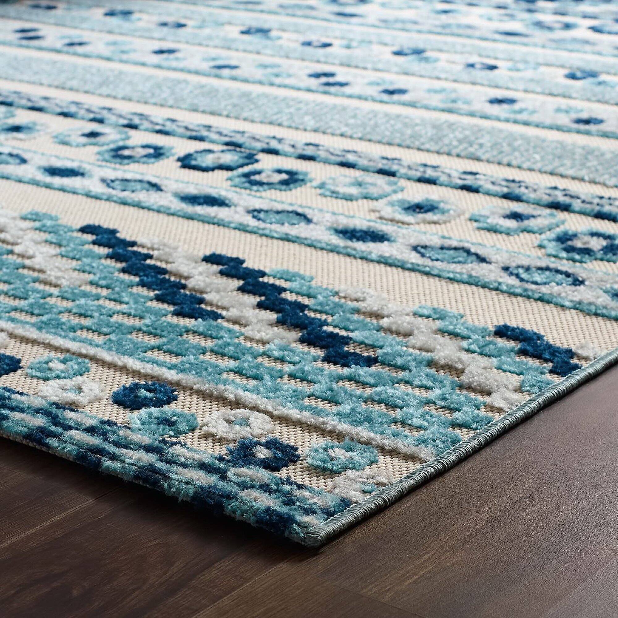 Alt View 2. Modway - Reflect Cadhla Vintage Abstract Geometric Lattice Indoor and Outdoor Area Rug - Ivory and Blue.