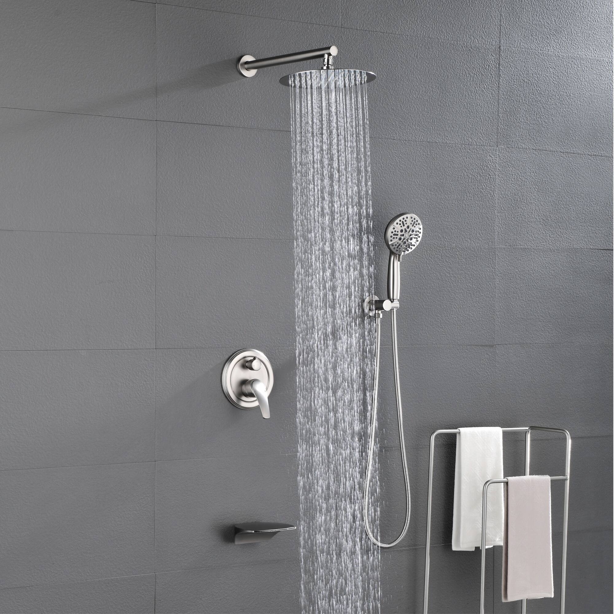 Alt View 3. Boyel Living - Brushed Nickel 10-Inch Rain Shower System Brass SUS304 3-Function Valve 7-Function Handheld cUPC - Brushed Nickel.
