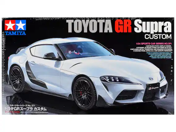TAMIYA
TOYOTA GR Supra CUSTOM
1/24 SPORTS CAR SERIES NO.371
*DETAILED STATIC DISPLAY MODEL
*DYNAMIC, ELEGANT FORM CAPTURED IN STYLE
*INCLUDES METAL TRANSFERS AND MASKING STICKERS
*CHOOSE FROM JAPAN, U.S. AND EUROPE VERSIONS
*READY TO ASSEMBLE PRECISION MODEL
*DETAILED SCALE MODEL FOR HOBBYISTS AGE 14 AND ABOVE.
THIS 3 NOT TOY MODEL MAY VARY FROM IMAGE ON BOX +CEMENT AND PAINT NOT INCLUDED
0.50 Supra
1/24 No.371 GR Supra