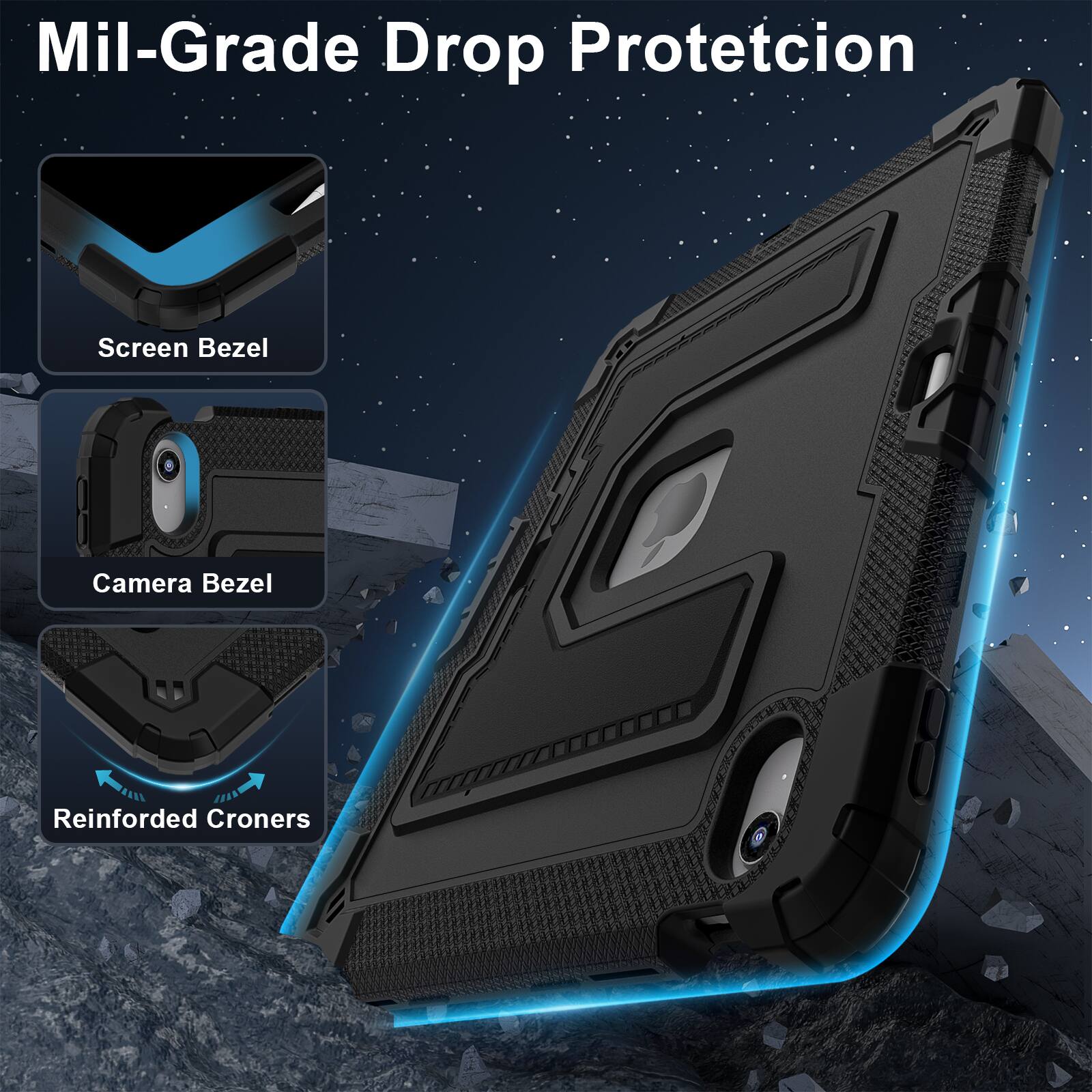 Mil-Grade Drop Protection Screen Bezel Camera Bezel 41% Reinforced Corners