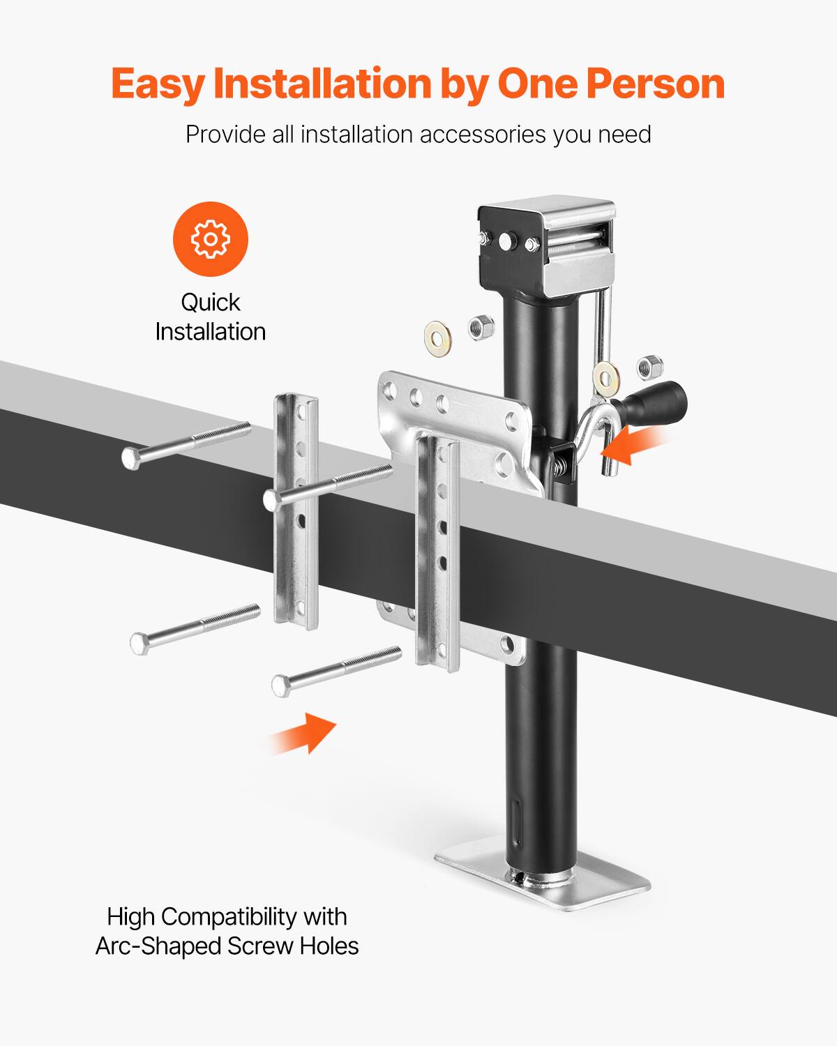 Easy Installation by One Person  
Provide all installation accessories you need  
Quick Installation  
High Compatibility with Arc-Shaped Screw Holes