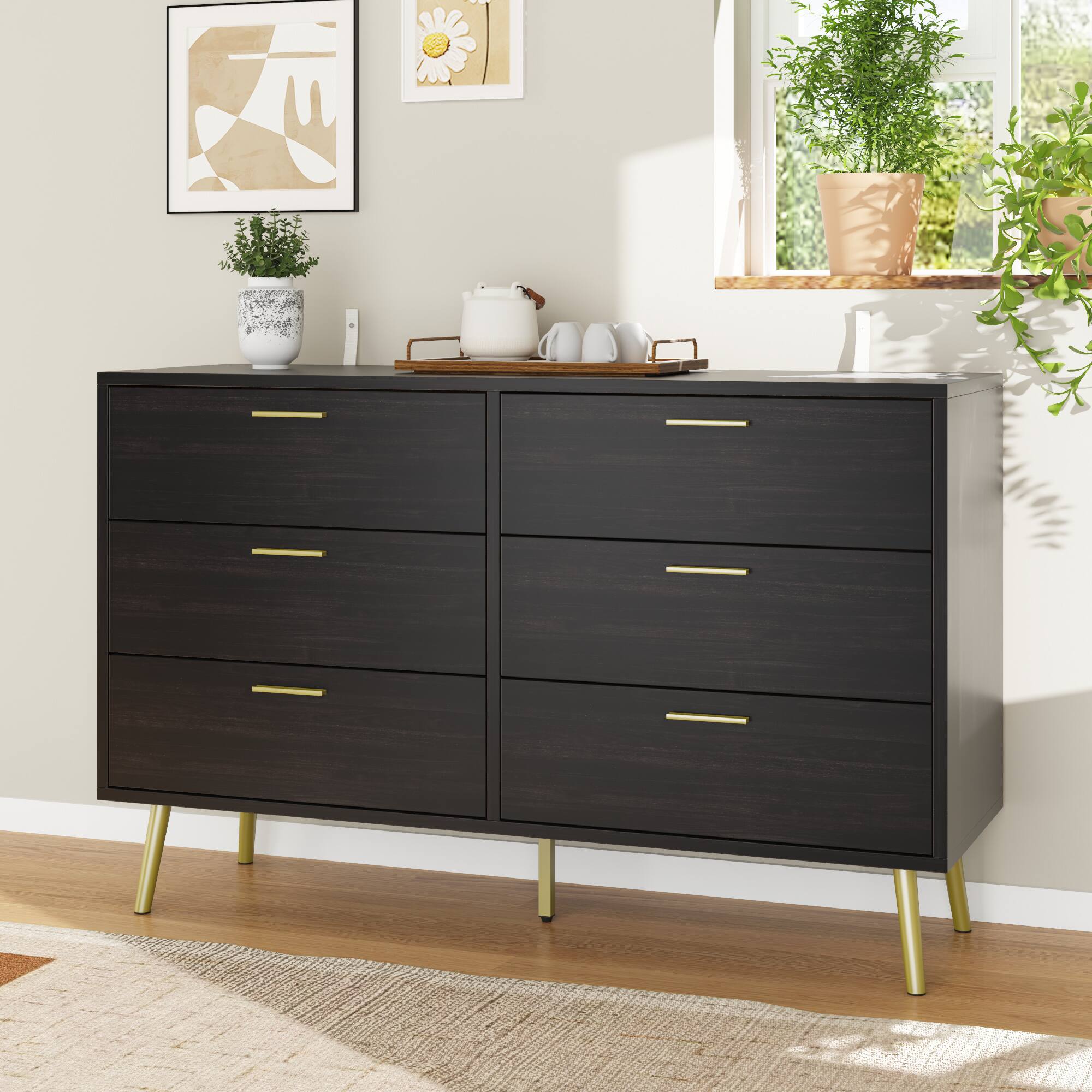 Alt View 5. FUFU & GAGA - FUFU&GAGA 6 - Drawer Wide Double Dresser with Dual Leg Options - Spacious Storage Essential - Black.