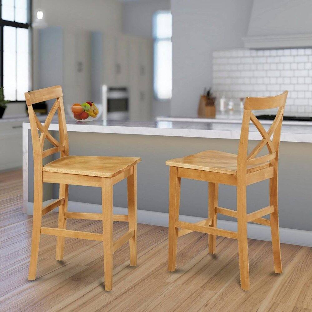 Angle. East West Furniture - X-Back stool with wood counter seat in Oak finish - Oak.