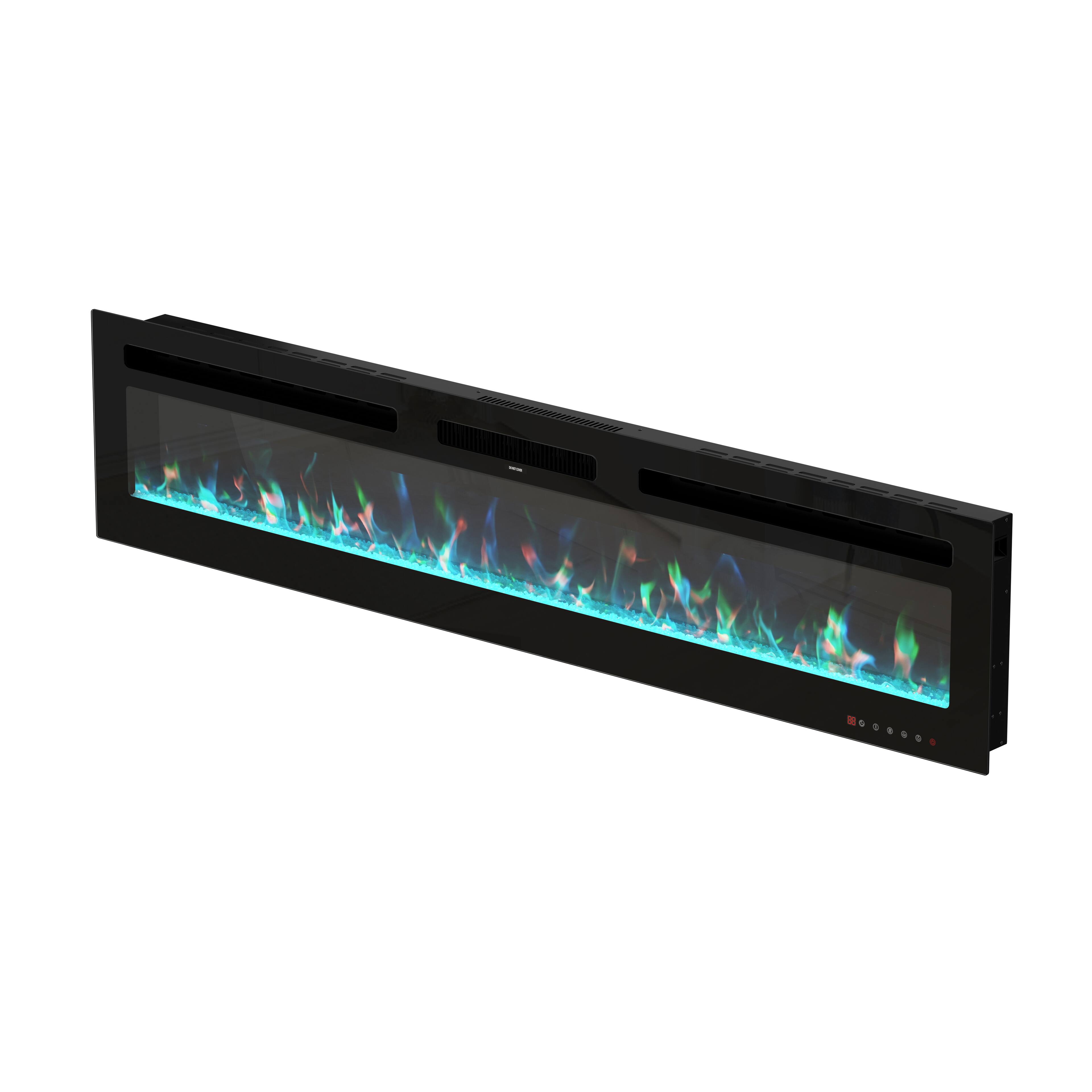 Back. Famapy - 68 Inch Smart Electric Fireplace with WiFi Control, 12 Flame Colors, 5000 BTU Heat and Wall Mount Kit.