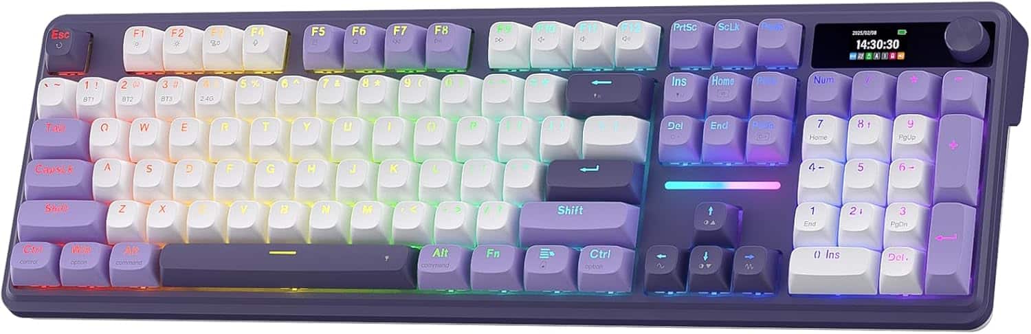 REDRAGON - K762 PRO Wireless 104-Key Gasket Gaming Keyboard, Screen & Knob - Purple