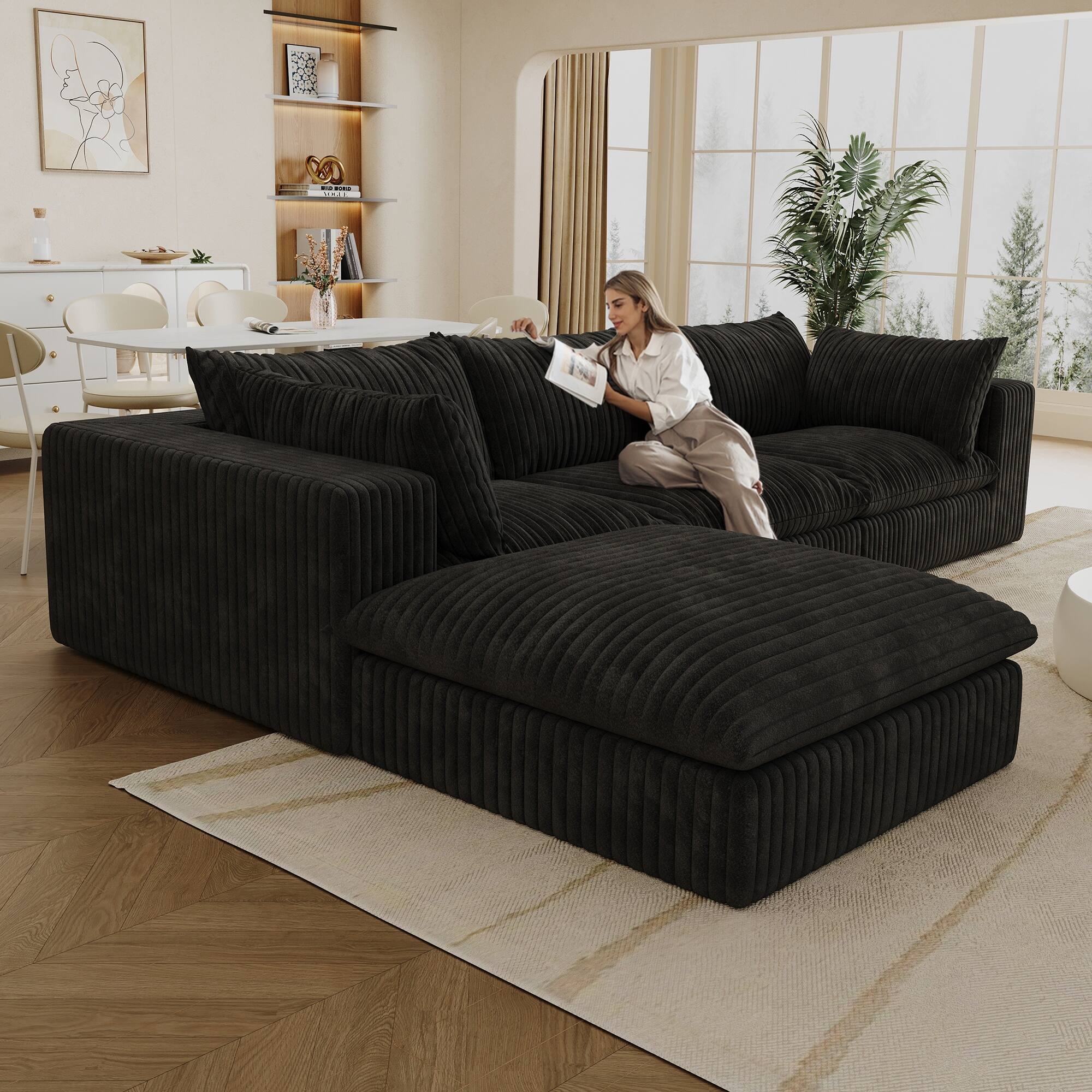 Alt View 5. Boyel Living - Black Modular 4 Seat Fabric Sectional Sofa 118.2-in L x 78.8-in W x 24.0-in H - Black.
