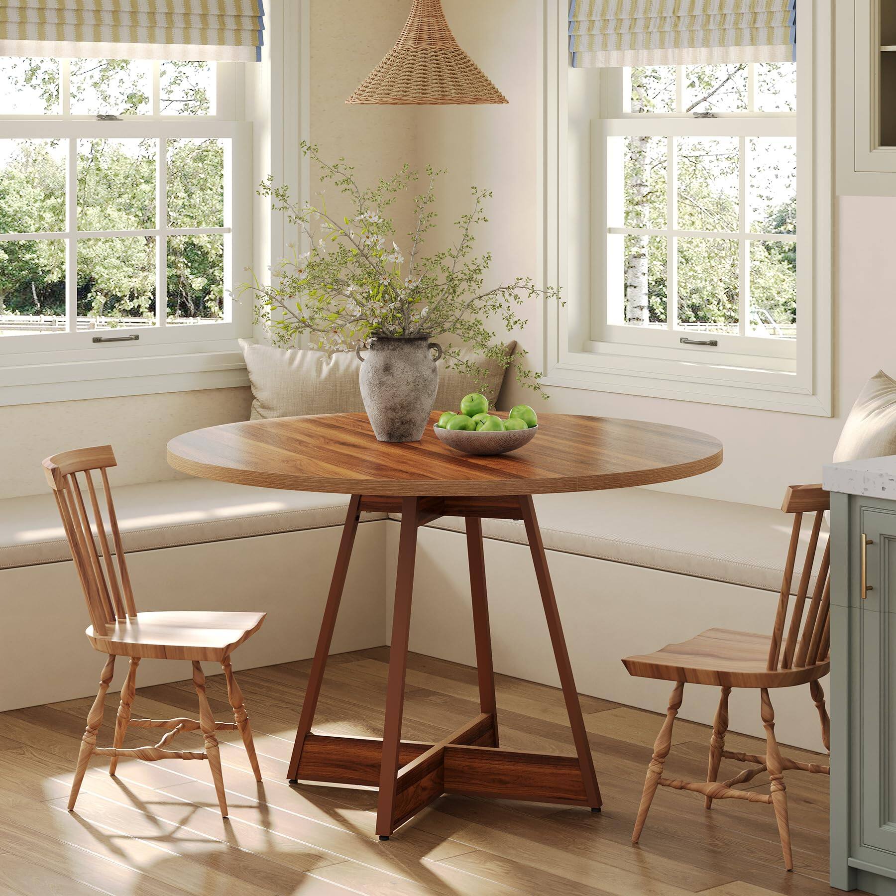 Alt View 2. Tribesigns - 39.4-Inch Round Farmhouse Dining Table with Openwork Pedestal Base for 2-4 People - Brown.
