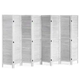 VEVOR - Wood Room Divider, 8 Panel Wood Folding Privacy Screen, 66.9 Inches Tall Indoor Louvered Wooden Partition - White