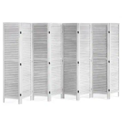 Front. VEVOR - Wood Room Divider, 8 Panel Wood Folding Privacy Screen, 66.9 Inches Tall Indoor Louvered Wooden Partition - White.