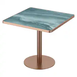Loheer - 31.5 Inch Square Dining Table, Sintered Stone Top, Rose Gold Pedestal Base - Green and Rose Gold