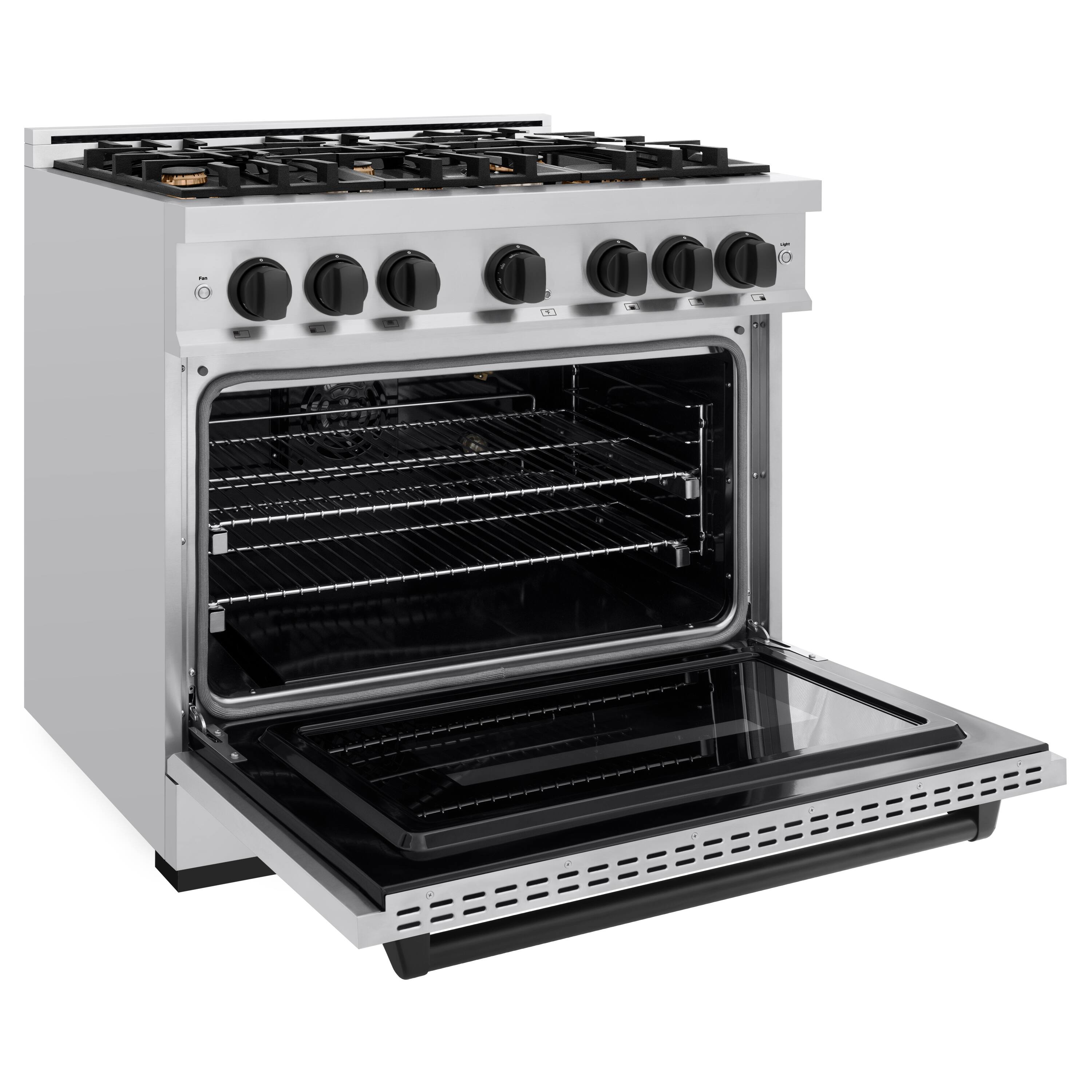 Left. ZLINE - ZLINE Autograph Edition 36" Classic Gas Range w/ 6 Burners & Matte Black Accents (CGRZ-36-MB) - Stainless Steel.