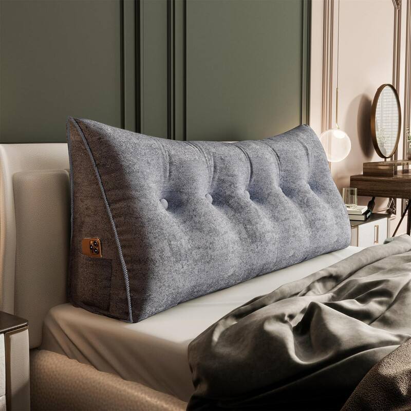 Front. wowmax - Queen Gray Headboard Pillow - Plush Triangle Wedge for Sitting Up in Bed Reading Support - Grey.