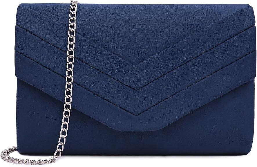 Front. Vulpecula Spade - Evening Bag for Women, Suede Envelope Evening Purses Crossbody Shoulder Clutch Bag - 808 Navy.