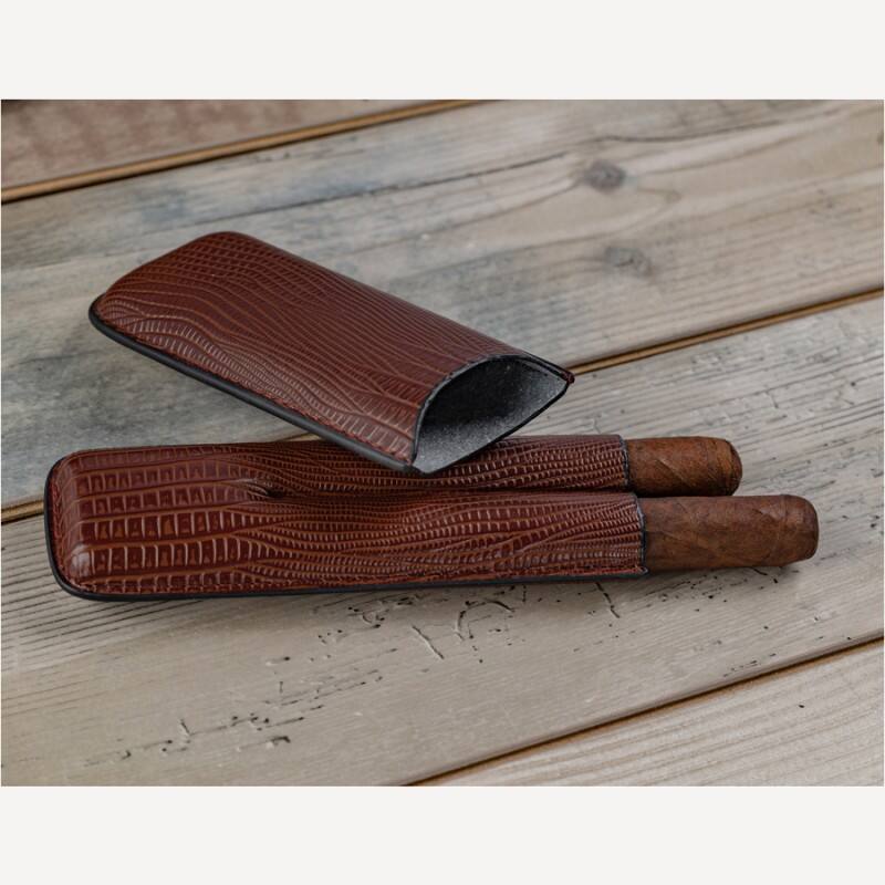 Alt View 2. Prestige - THE GatorBack Brown Cigar Humidor Gift Set - Brown Gator Skin Design Leather.