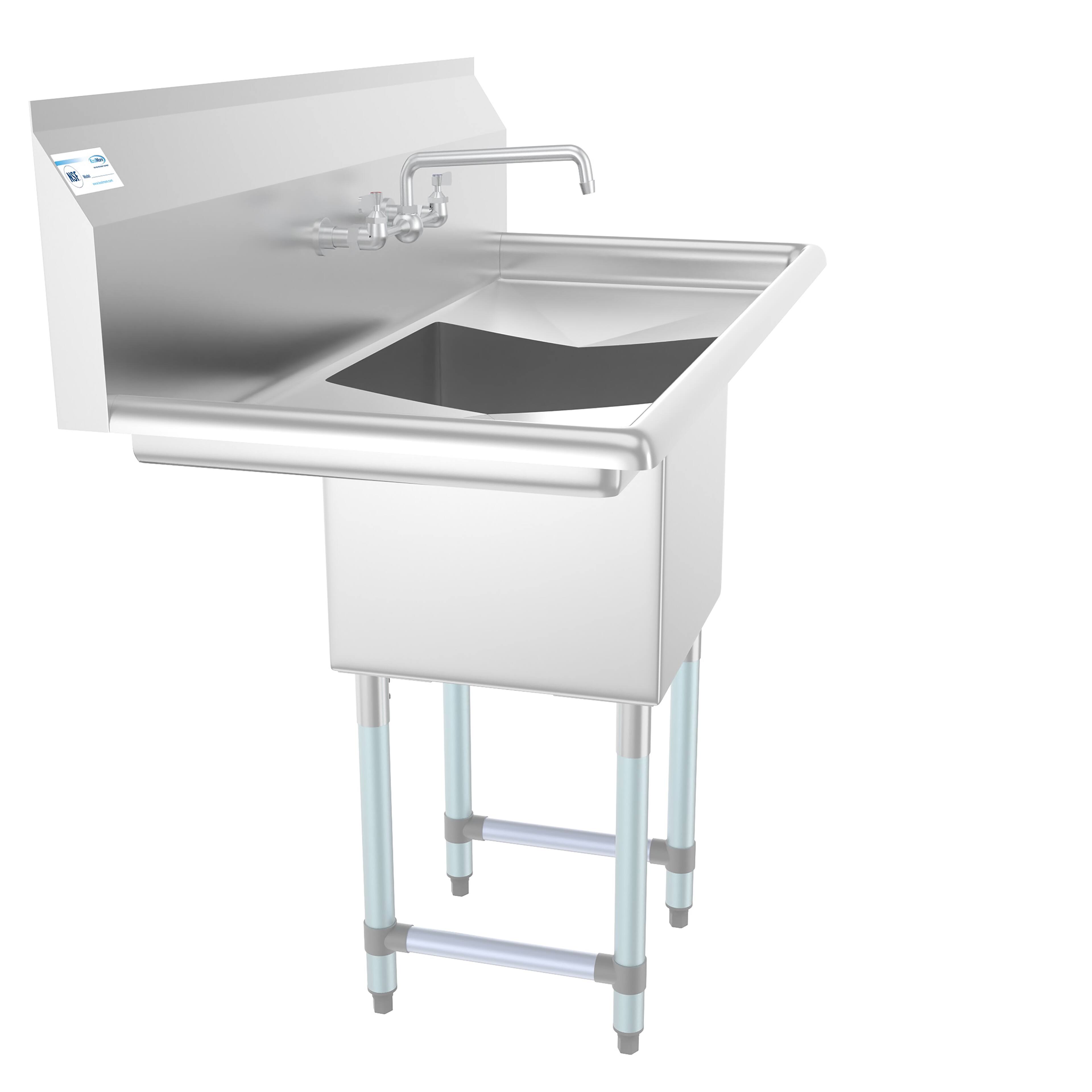 Back. Koolmore - 45 in. One compartment Stainless Steel  Sink with Drainboards and Faucet, Bowl Size 15"x 15"x 12" - Stainless Steel.