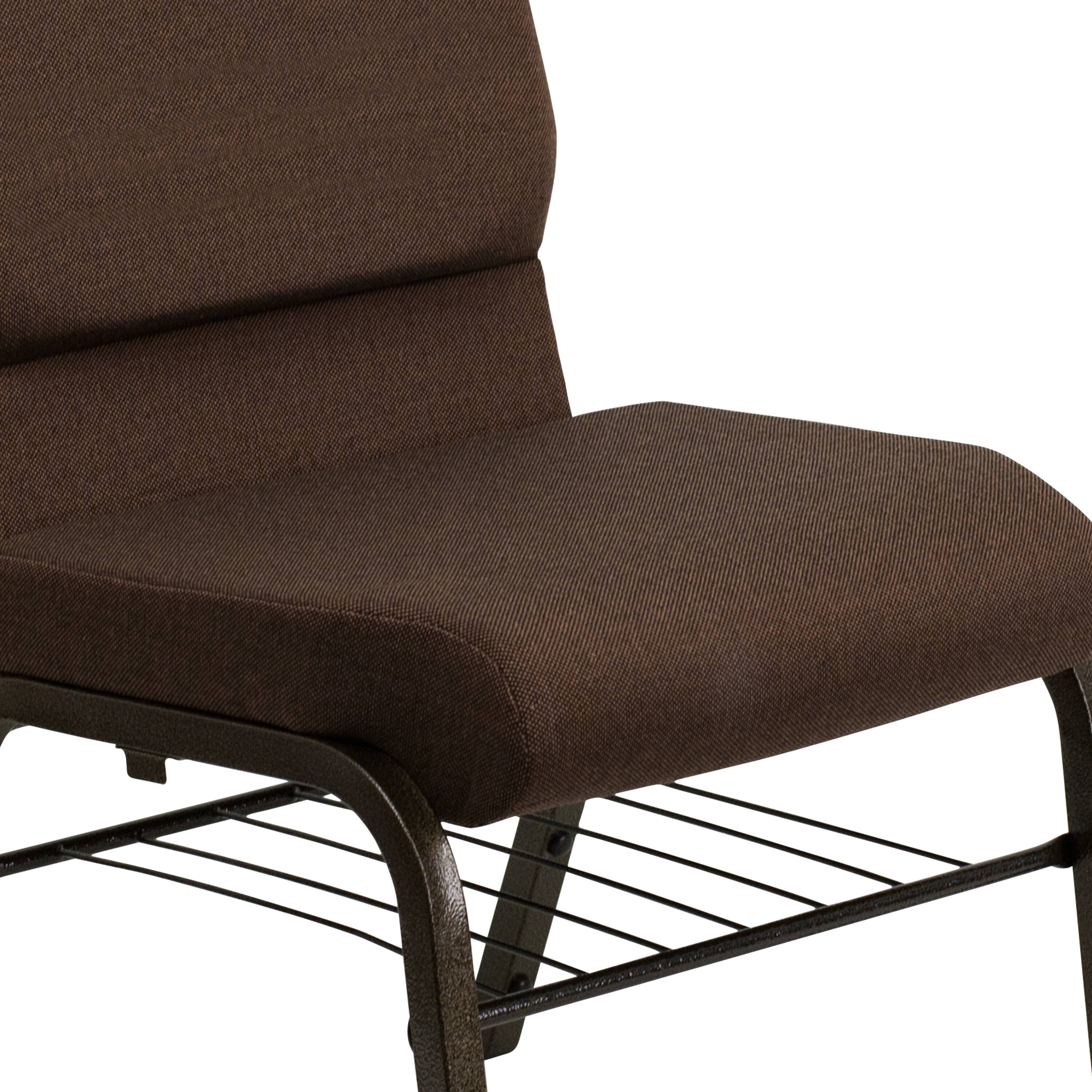 Alt View 9. Emma + Oliver - 4 Pack 18.5''W Church Chair with Book Rack - Brown Fabric/Gold Vein Frame.