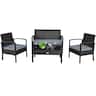 Costway - 4PCS Patio Rattan Furniture Set Garden Deck - Black