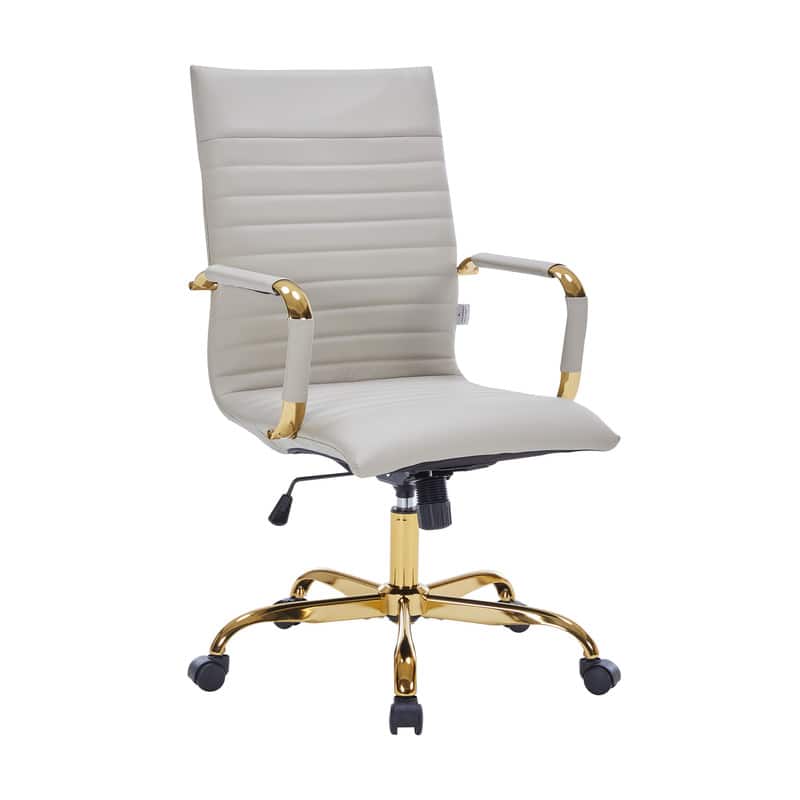 Front. LeisureMod - Harris Ergonomic High-Back Office Chair Leather Upholstery, Adjustable Swivel, Tilt, and Gold Stainless Steel Frame - Tan.
