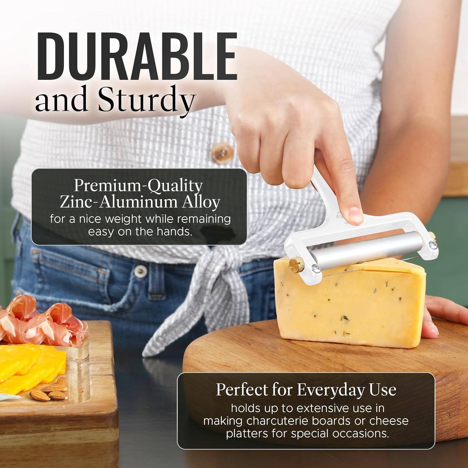 DURABLE and Sturdy

Premium-Quality Zinc-Aluminum Alloy for a nice weight while remaining easy on the hands.

Perfect for Everyday Use holds up to extensive use in making charcuterie boards or cheese platters for special occasions.