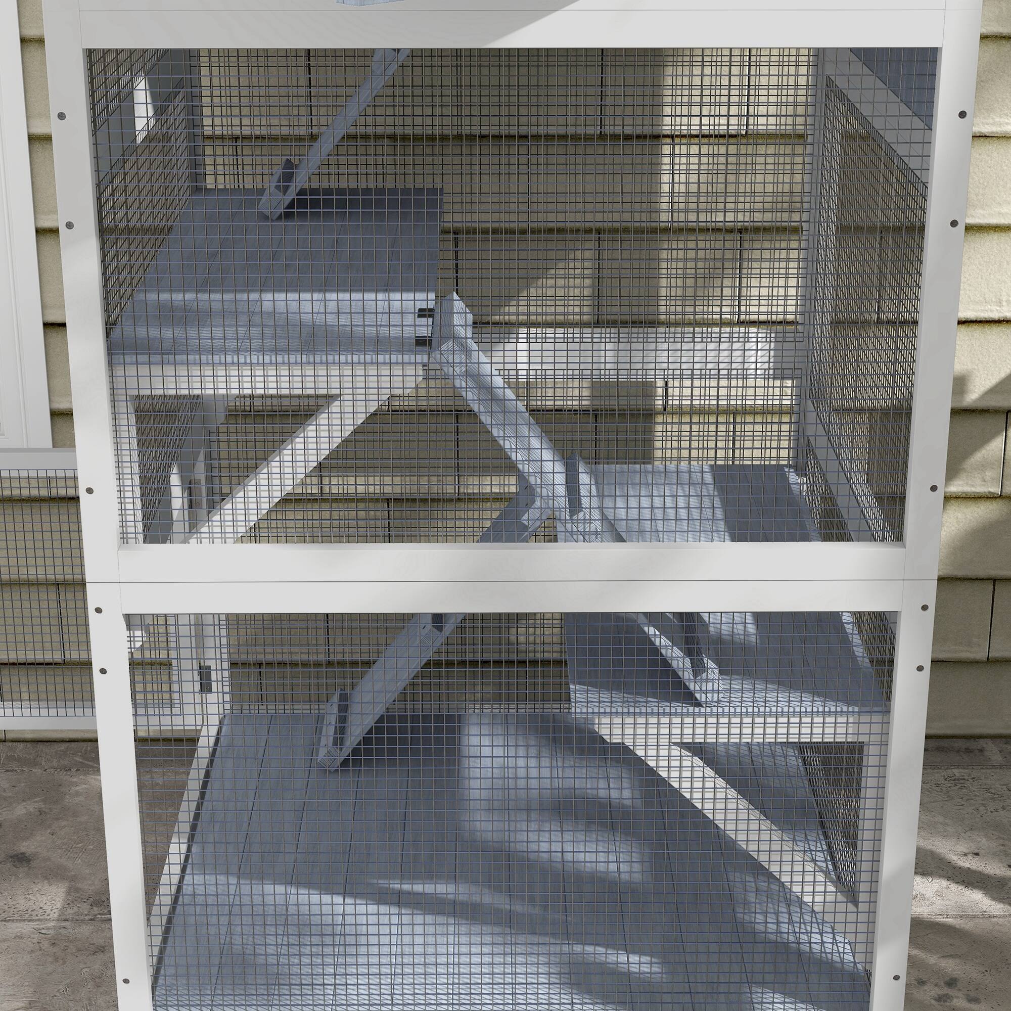 Alt View 5. Pawhut - Outdoor Enclosure House, Feral Shelter on Wheels, Hammock, Platforms Ramps, Weather Protection Roof, 34".