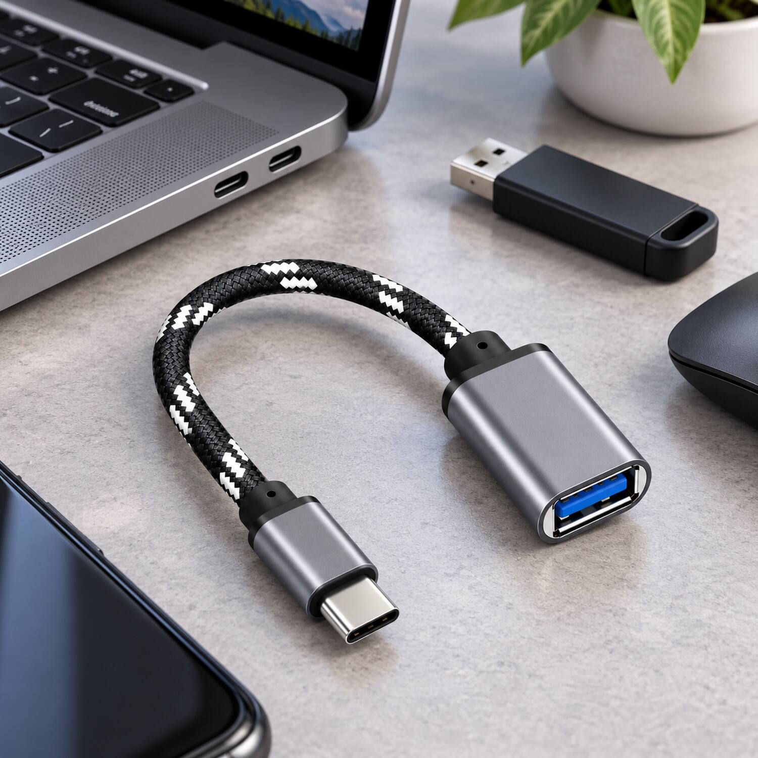 Left. Sanoxy - Type C USB-C 3.1 Male To USB 3.0 Type A Female OTG Converter Adapter Cord Cable (Gray) - Gray.