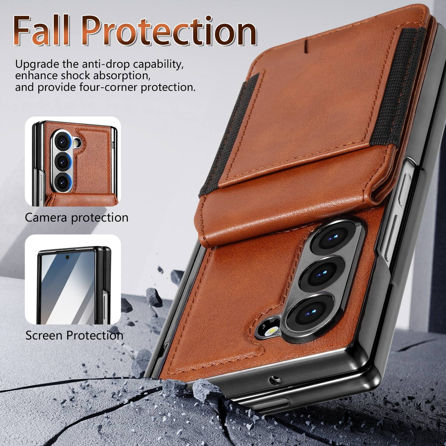 Fall Protection  
Upgrade the anti-drop capability, enhance shock absorption, and provide four-corner protection.  

Camera protection  
Screen Protection
