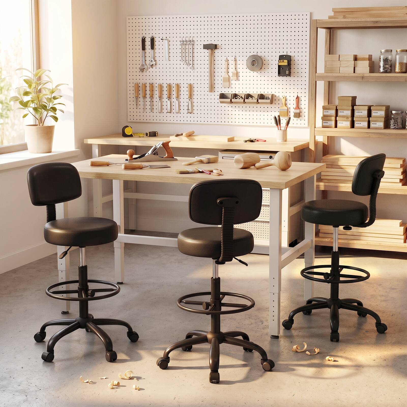 Alt View 4. Gymax - Gymax Upholstered Swivel Rolling Stool w/ Wheels Heavy-Duty Office Desk Chair for Home Bar Kitchen Shop SPA Studio - Black.