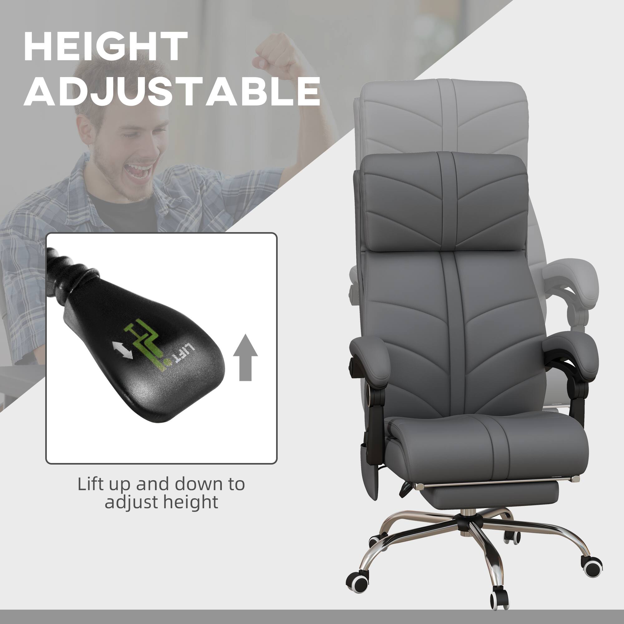 HEIGHT ADJUSTABLE

Lift up and down to adjust height