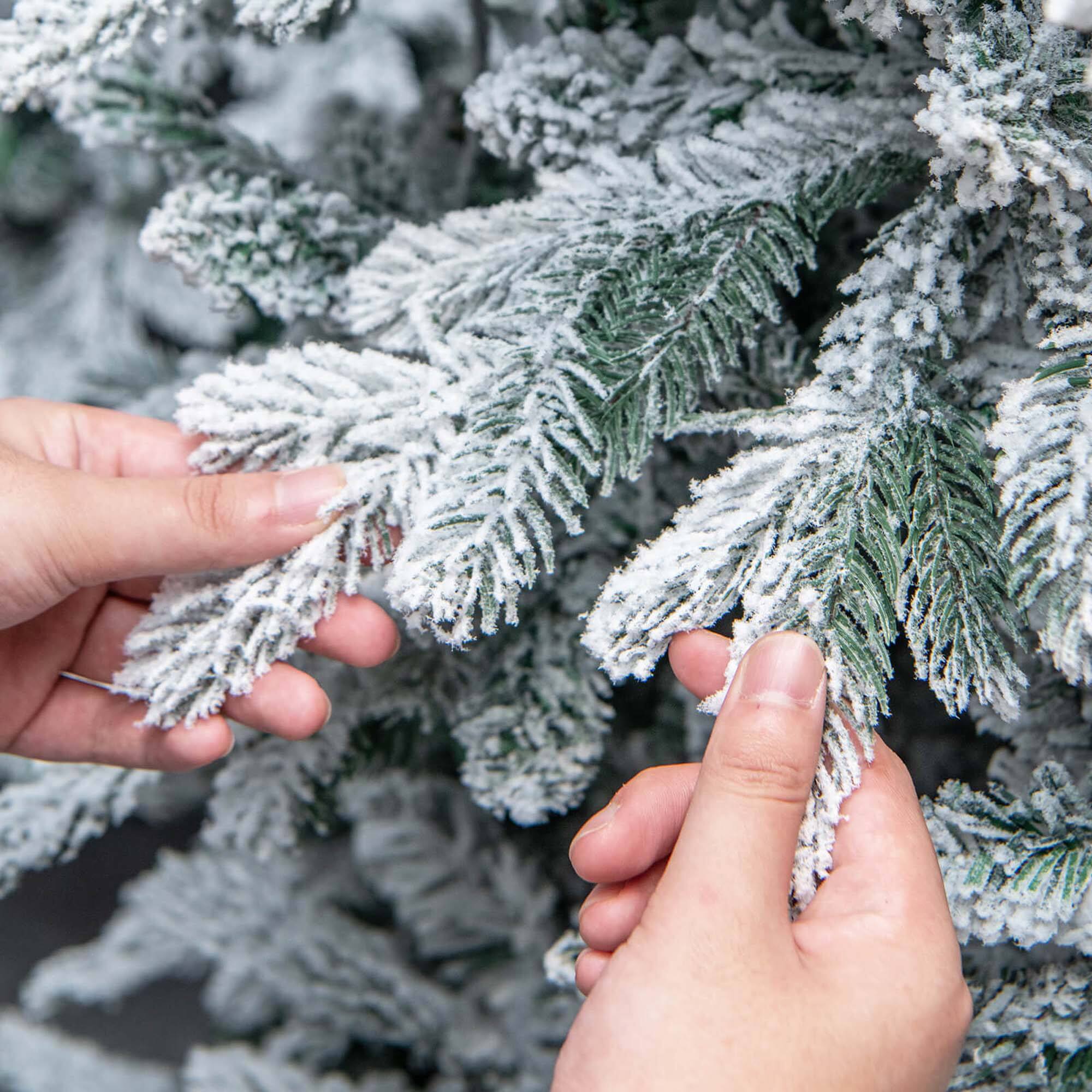 Alt View 15. Costway - 6 FT Pre-Lit Flocked Christmas Tree Hinged w/ 260 LED Lights & 1415 Branch Tips - Green/White.