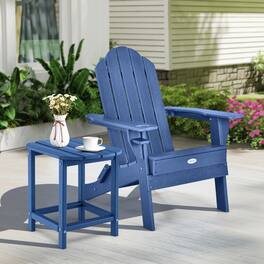 Gymax - 2 PCS Patio Folding Adirondack Chair Side Table Cup Holder HDPE - Navy