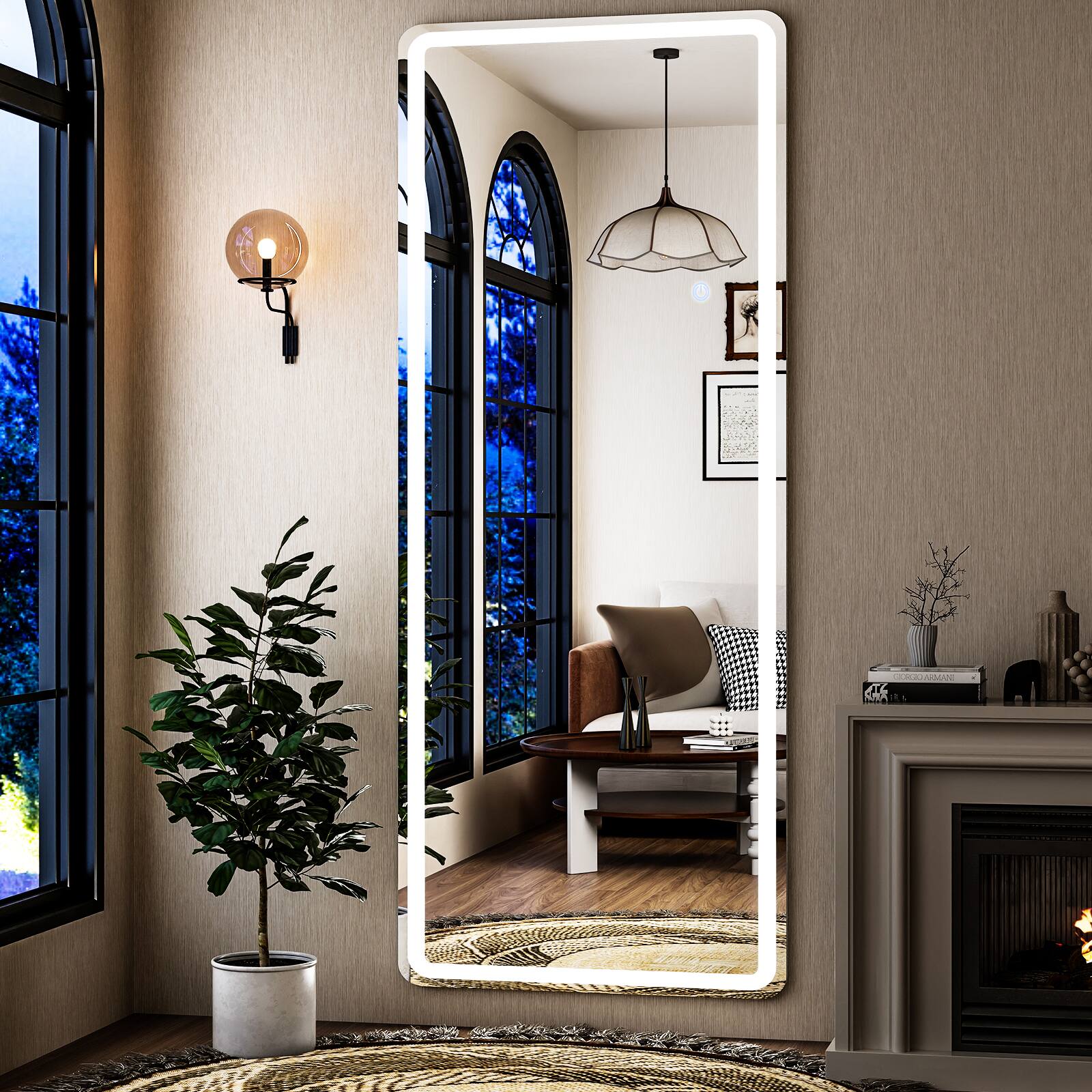 Angle. Easly - Rectangular 20 in. W x 63 in. H LED with 3-Color Dimmable Light Frameless Full Length Floor Mirror - Frameless.