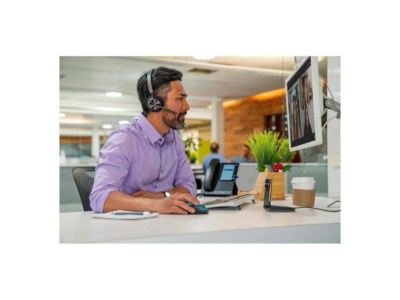 Alt View 3. HP - Poly Voyager Focus 2 USB-C Headset w/ Adapter - Stereo, Bluetooth, Wired/Wireless - Black.