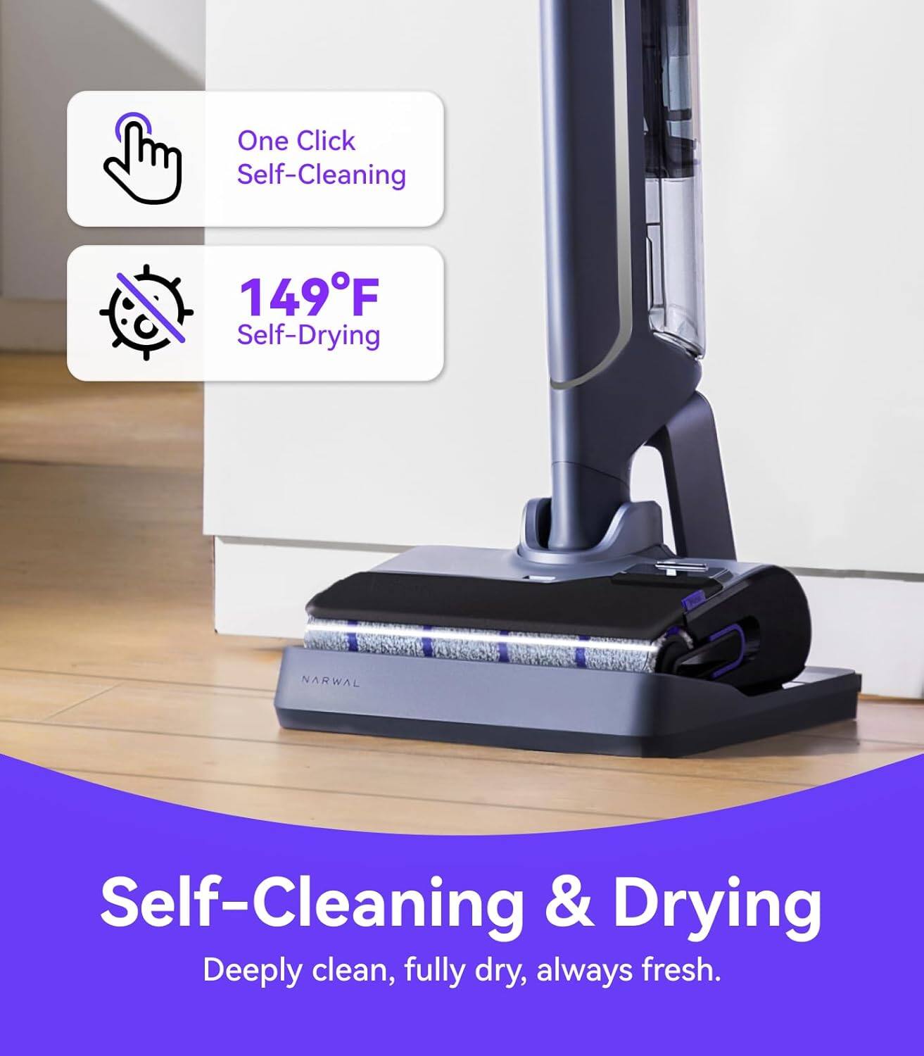 One Click Self-Cleaning  
149°F Self-Drying  

Self-Cleaning & Drying  
Deeply clean, fully dry, always fresh.