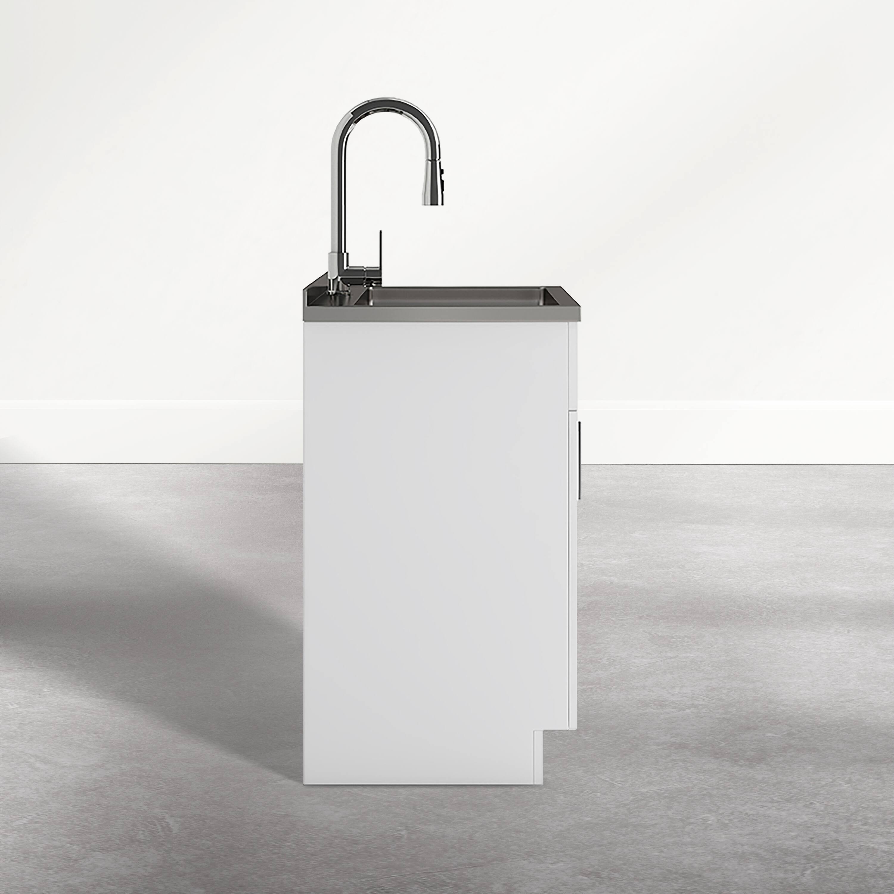 Back. Simpli Home - Modern Wide Shaker 28 inch Wide Utility Sink and Laundry Cabinet, Glacier White Finish - Glacier White.