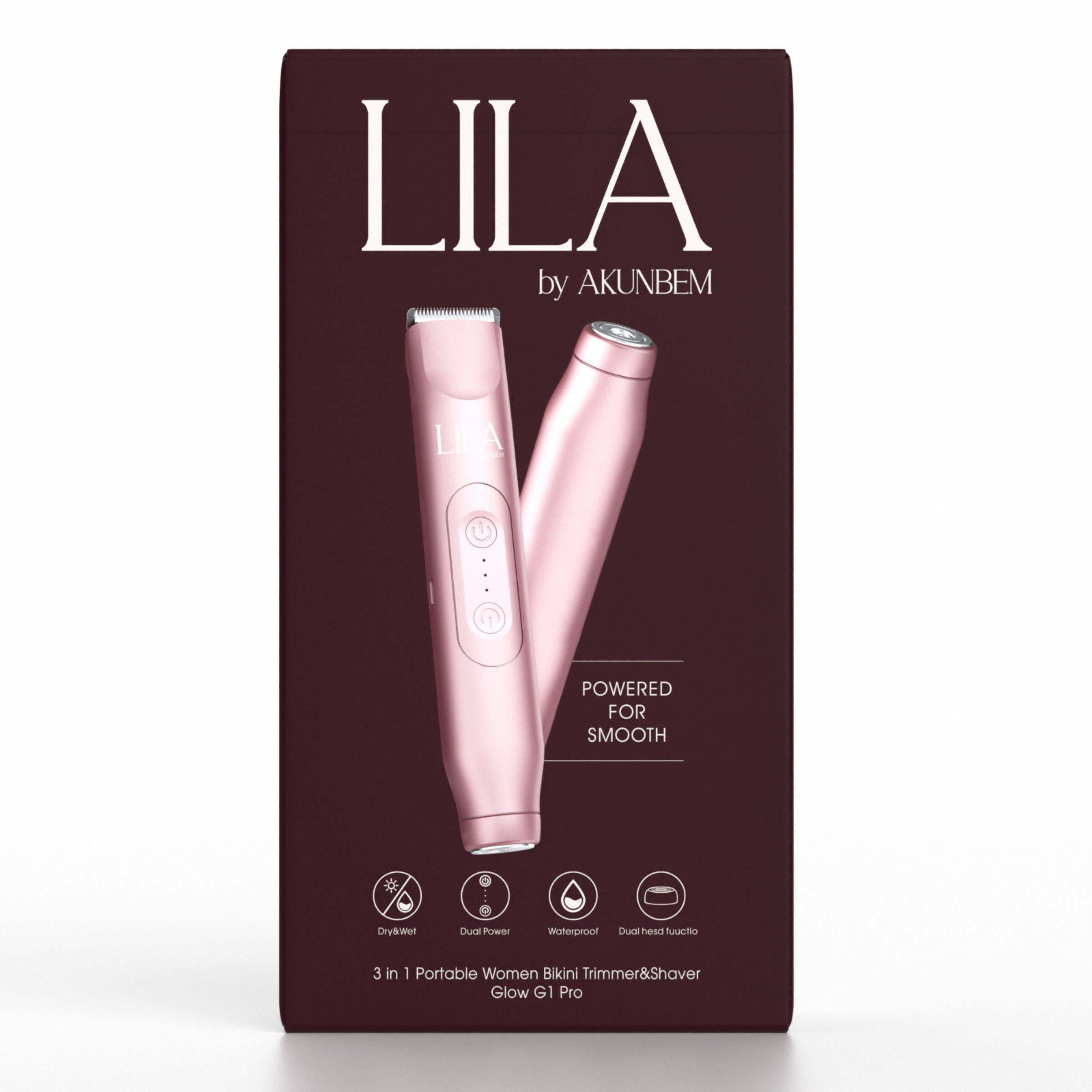 LILA by AKUNBEM

POWERED FOR SMOOTH

3 in 1 Portable Women Bikini Trimmer & Shaver Glow G1 Pro

- Dry & Wet
- Dual Power
- Waterproof
- Dual head function