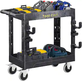 Silvel - Utility Cart on Wheels, 600lbs Rolling Cart, 34x 17 Utility Carts with Wheels, 2 Shelf Heavy Duty carts & Hook - Black