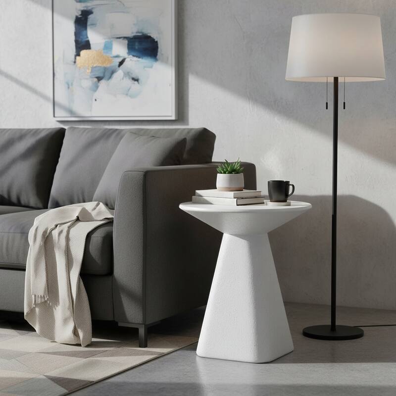 Angle. LeisureMod - Elsie 18" Fiberstone Side Table, Powder-Coated Round Modern Indoor/Outdoor Table - White.