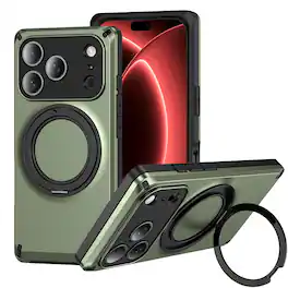 Dteck - Magnetic Phone Case for Apple iPhone 18 Pro, Shockproof Hybrid Protective Cover with 360 Aluminum Ring Kickstand - Armygreen