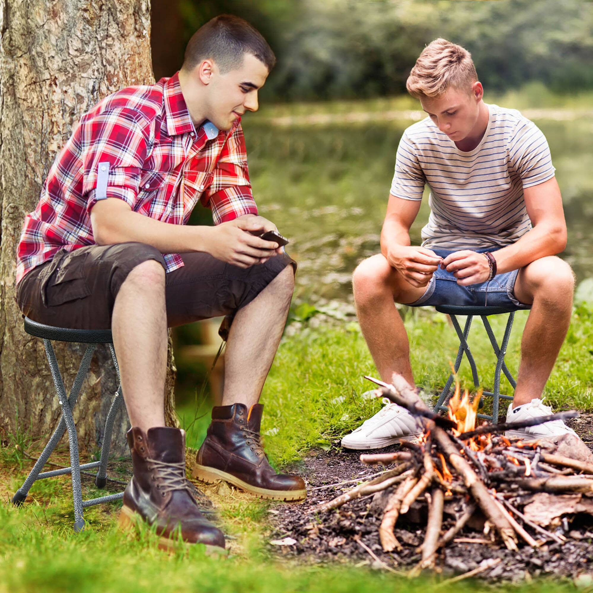 Alt View 3. Gymax - Gymax 3PCS 18''H Folding Stool Portable & Foldable Camping Chair w/ Built-in Handle - Black, Silver.