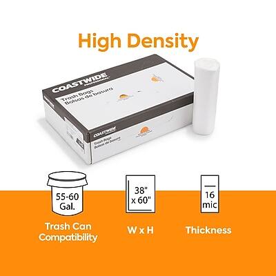 High Density  
COASTWIDE Bogs  
Trash Bag  
Basura de Bolsas  

COASTWIDE  
Trash Bag for Boardwalks  

55-60 Gal.  
Trash Can Compatibility  

38" x 60"  
W x H  

16 mic  
Thickness