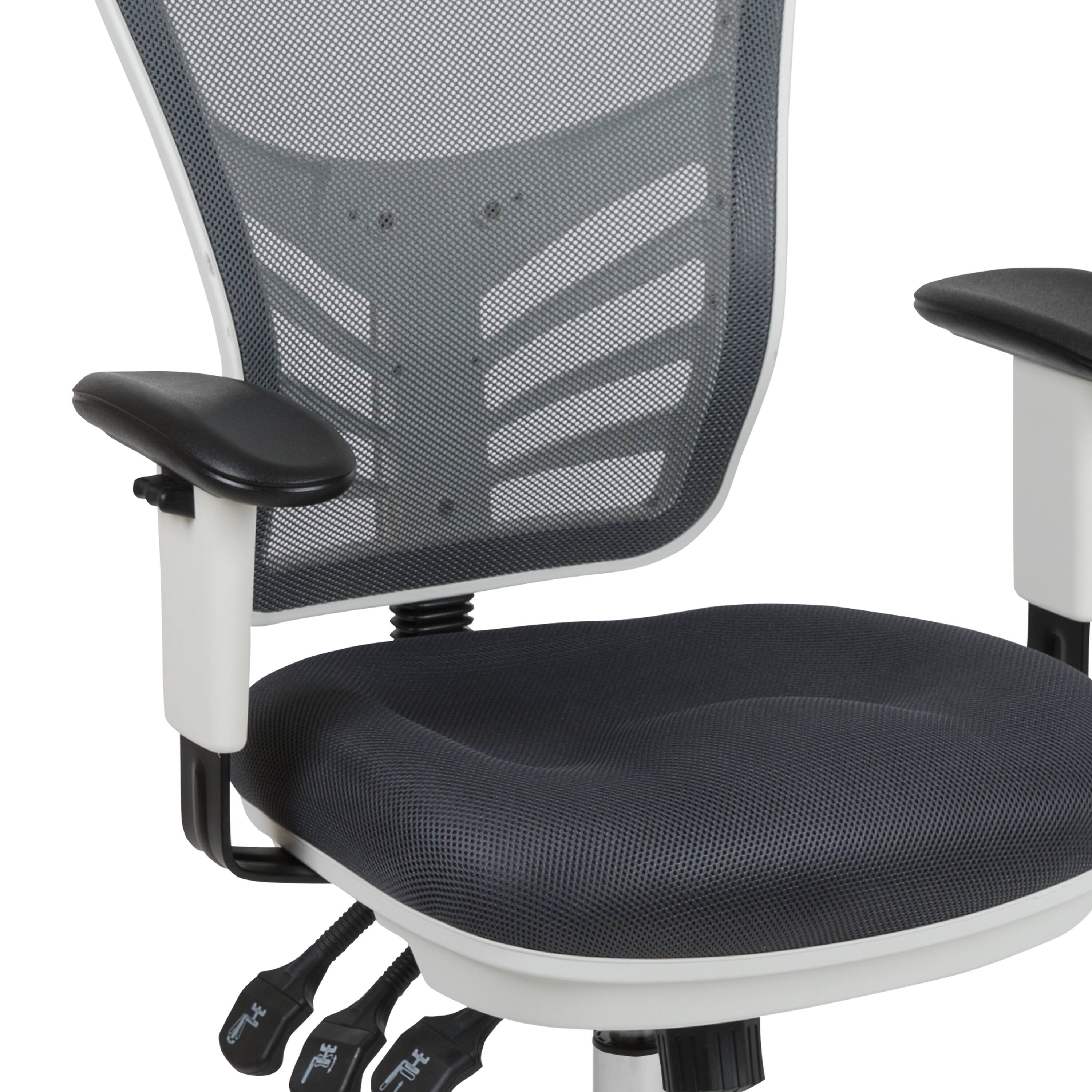 Alt View 10. Emma + Oliver - Mid-Back Mesh Triple Paddle Swivel Ergonomic Office Chair with Adjustable Arms - Dark Gray Mesh/White Frame.