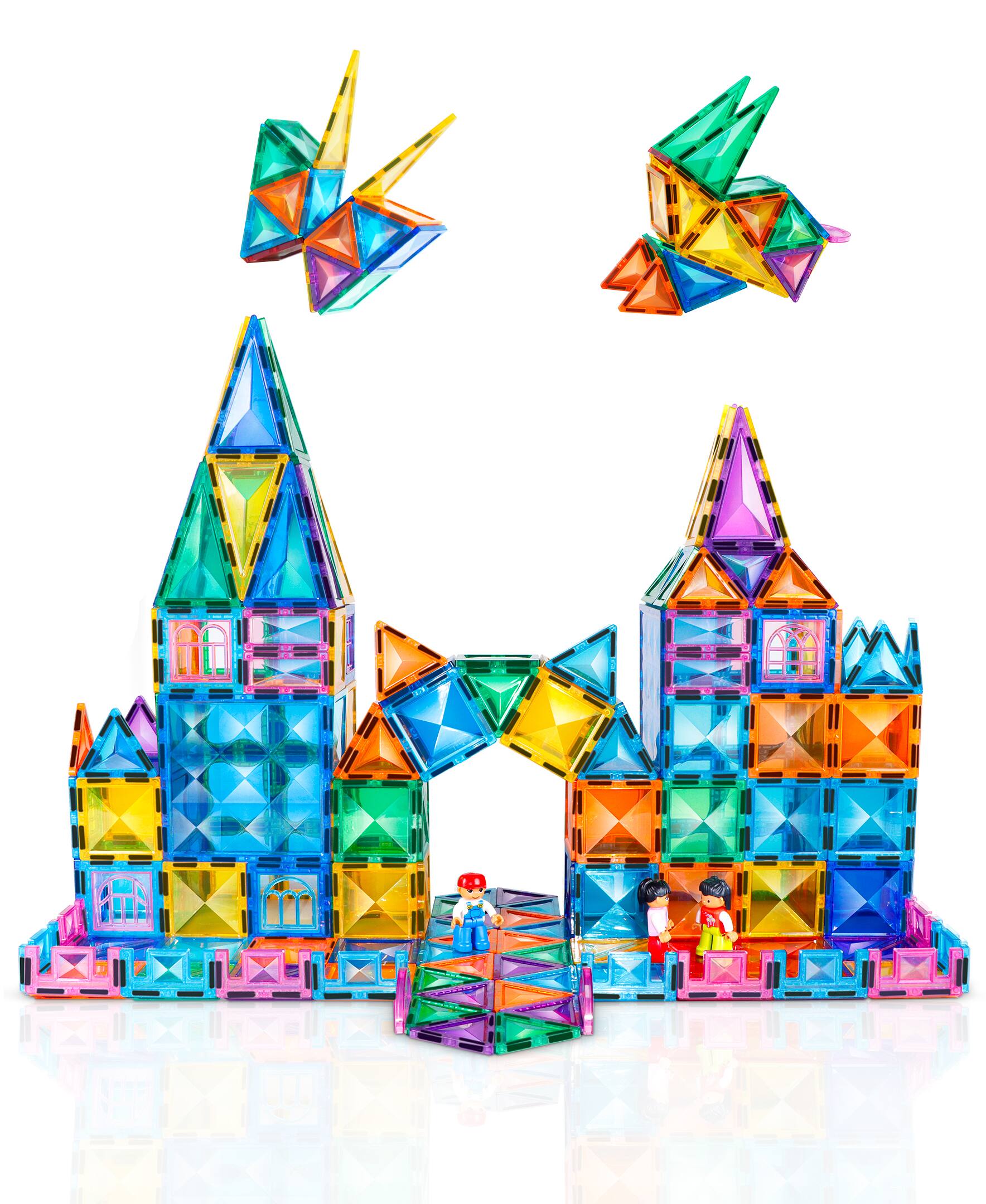 Angle. Sugift - 120 Piece Building Magnetic Tiles Clear Diamond Surface Magnetic 3D Blocks Construction Playboards.