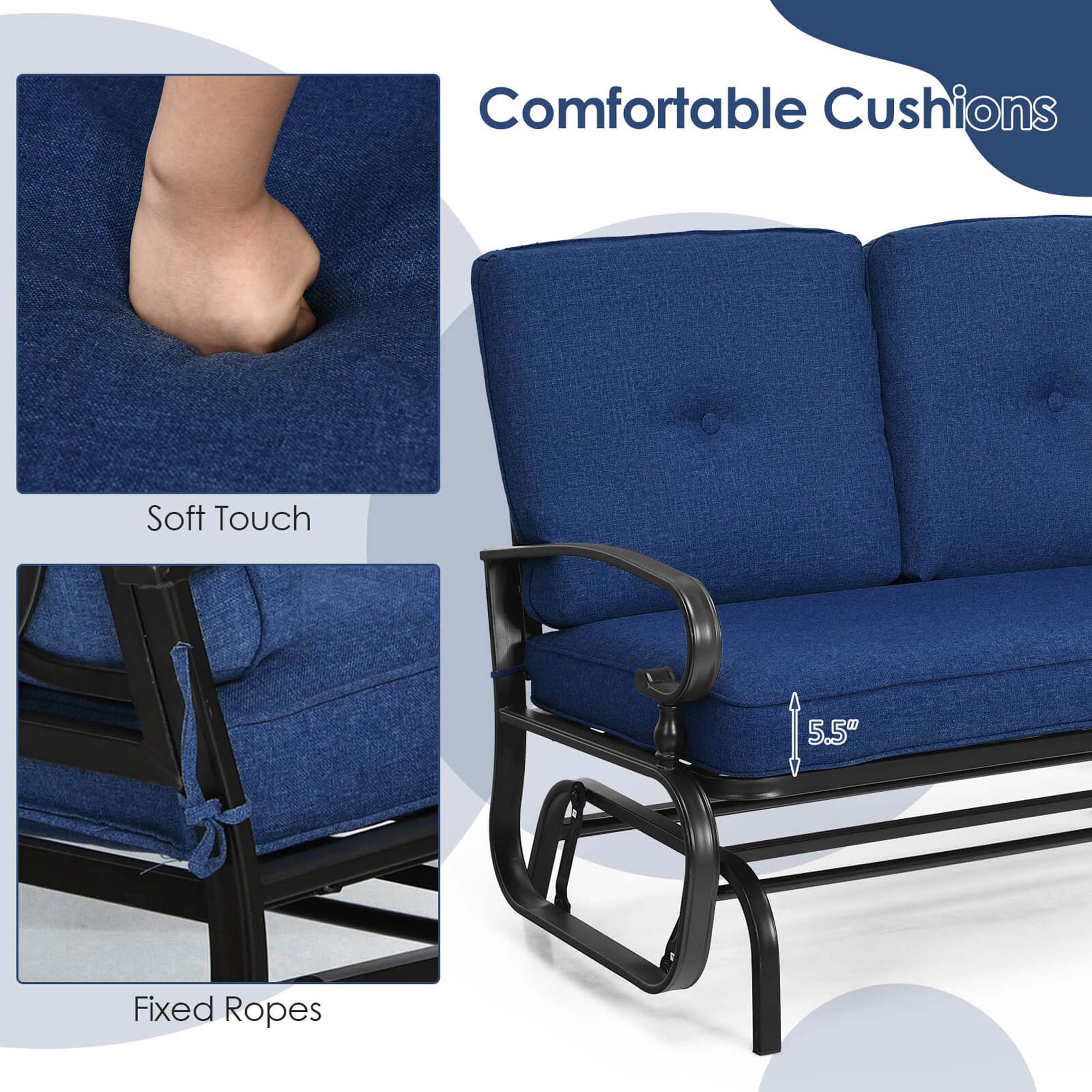 The text on the image reads "Comfortable Cushions Soft Touch 5.5" Fixed Ropes". This text is grouped and corrected as follows:
"Comfortable Cushions Soft Touch 5.5" Fixed Ropes"
The text is grouped as a single sentence, and the spelling and grammar are corrected.