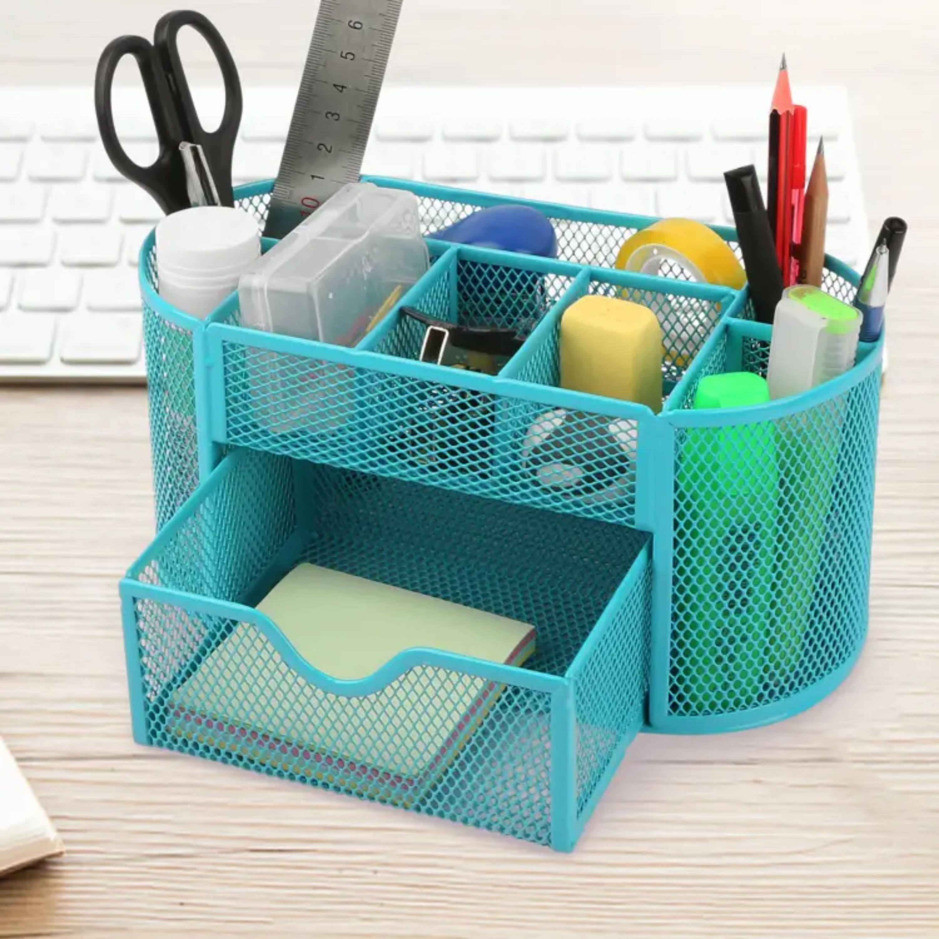 Back. Kitcheniva - Metal Mesh Pencil Holders Desk Organizer Skyblue.