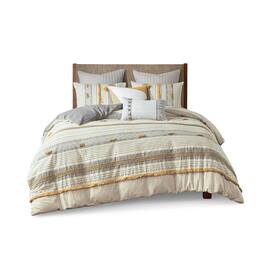 Gracie Mills - Belinda Serene Stripe 3-Piece Cotton Comforter Set - Gray/Yellow