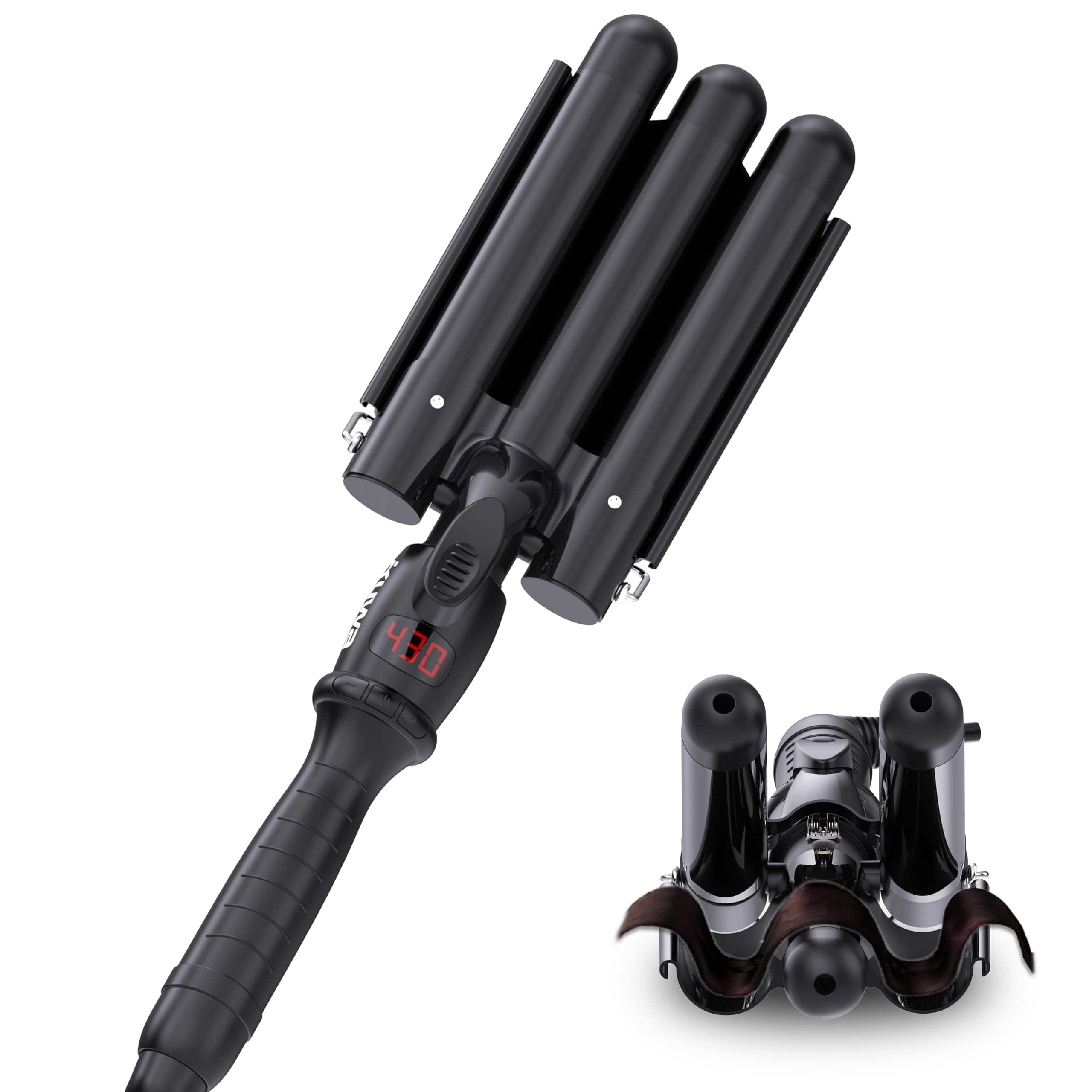 Reds Spade - Variable Temperature Crimper Hair Tool Curling Iron For Women Waverhair Waver With Lcd Display Professional - Black