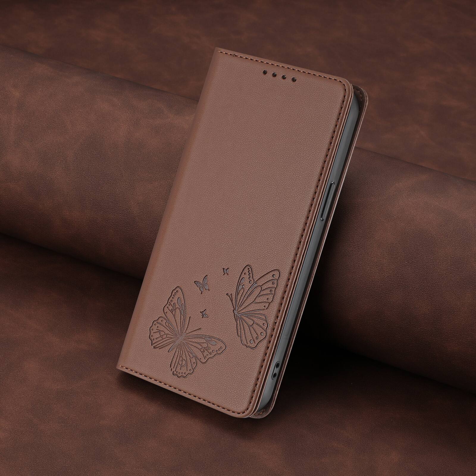 Alt View 5. Dteck - For Motorola G 5G (2026) Butterfly Embossed PU Leather RFID Blocking Flip Kickstand Wallet Case with Card Slots - Brown.
