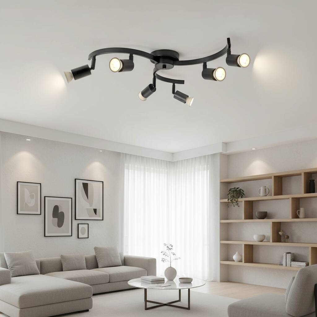 Alt View 1. Dazzed Corner - 6-Light Track Lighting, Rotatable Black Semi-Flush Mount,Gu10 Bulb Base - Black.