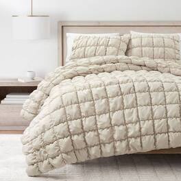 Hivvago - Full/Queen Soft Lightweight Puff Textured 2-Piece Comforter Set - Neutral Tan